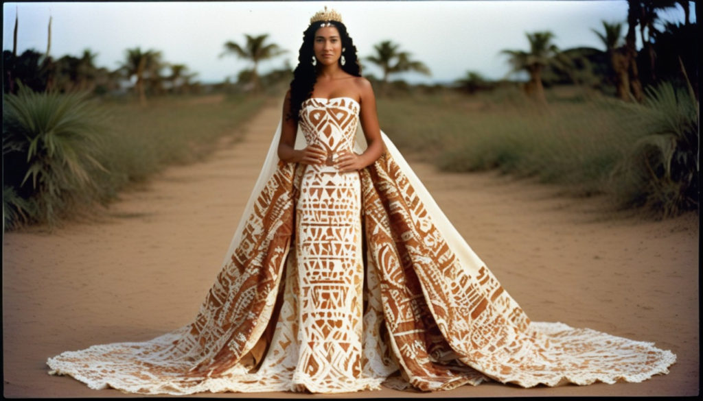 Samoan Wedding Dress Designs #4 - Column Silhouette with Bustier style BOdice and detachable Cape/train