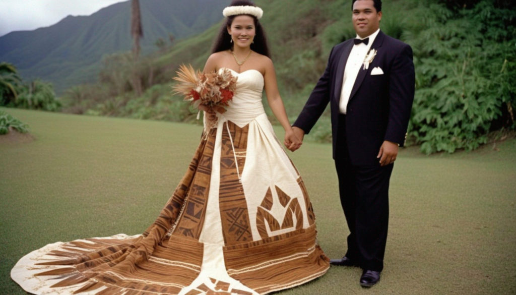 Samoan Wedding Dress Design #6 -A-Line Silhouette with Bustier-style Bodice, built-in train